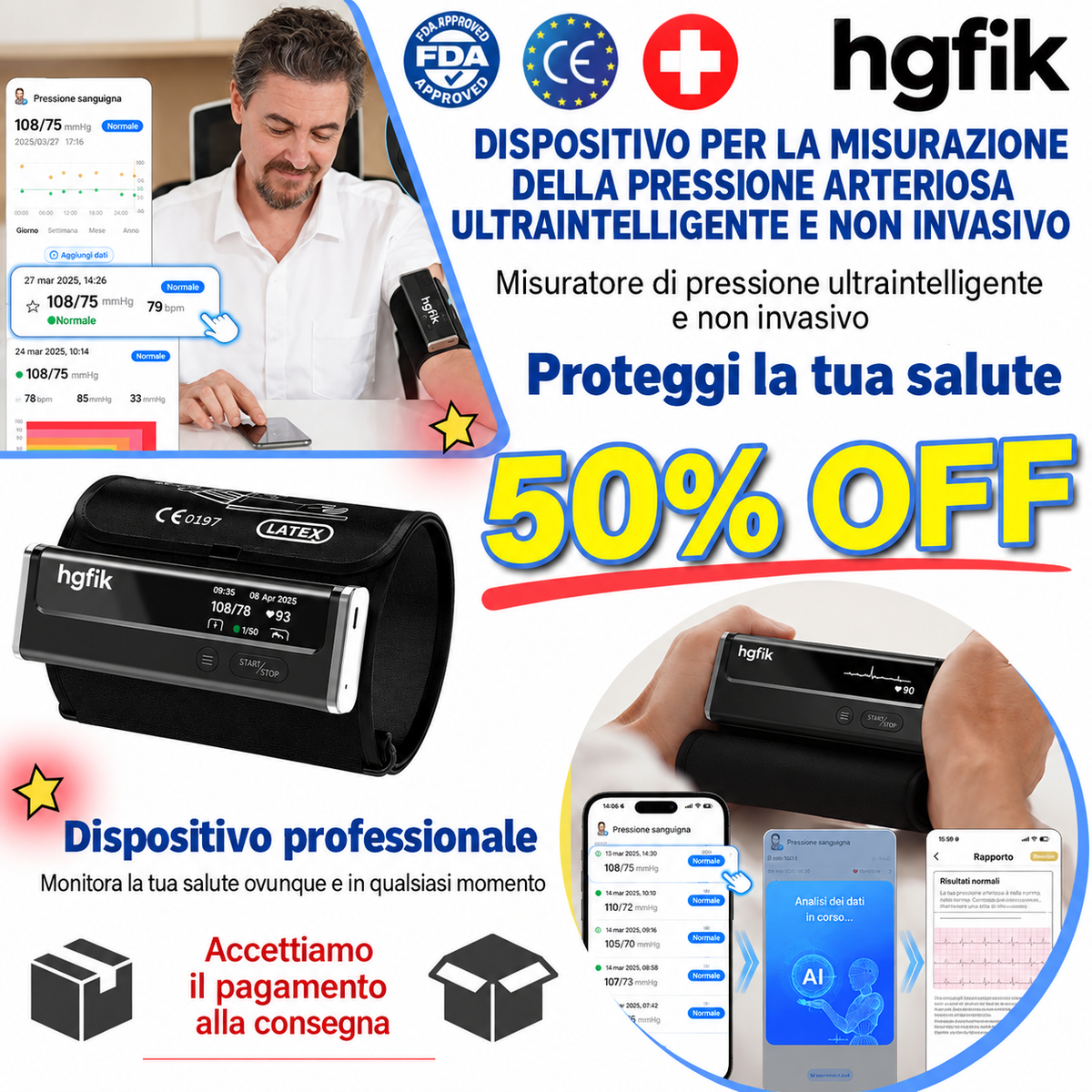 Misuratore di pressione smart 12 in 1 non invasivo con monitoraggio avanzato