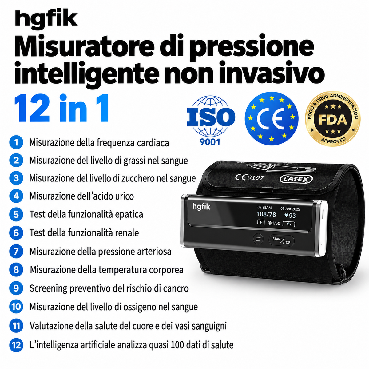 Misuratore di pressione smart 12 in 1 non invasivo con monitoraggio avanzato