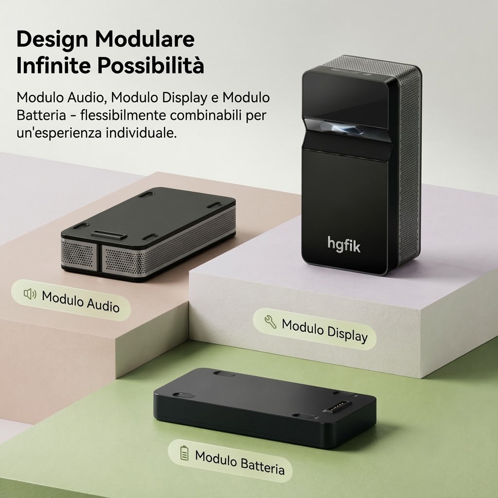 Mini proiettore Full HD con touchscreen, batteria integrata e supporto smartphone/HDMI