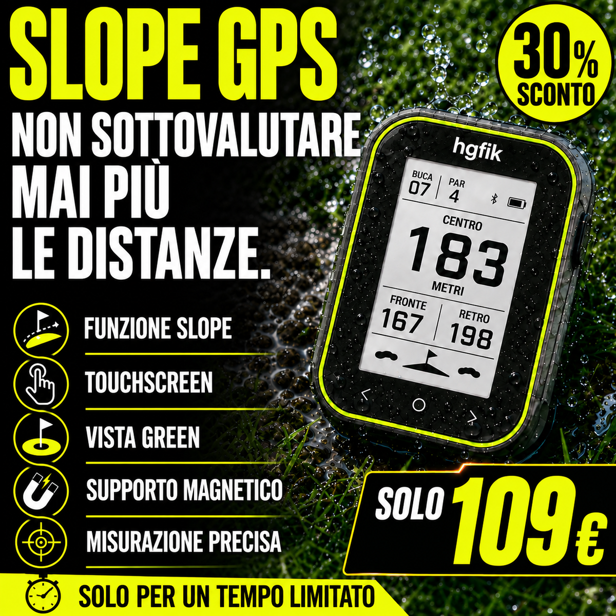 Telemetro GPS da golf con funzione Slope e pratica clip di fissaggio