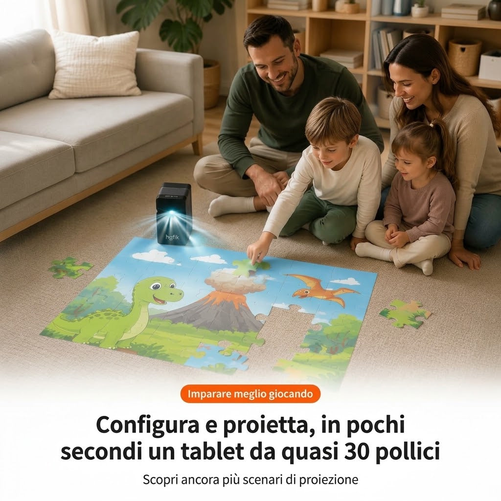Mini proiettore Full HD con touchscreen, batteria integrata e supporto smartphone/HDMI