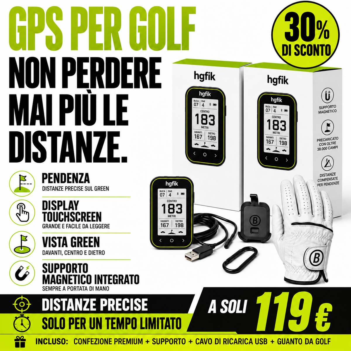 Telemetro GPS da golf con funzione Slope e pratica clip di fissaggio
